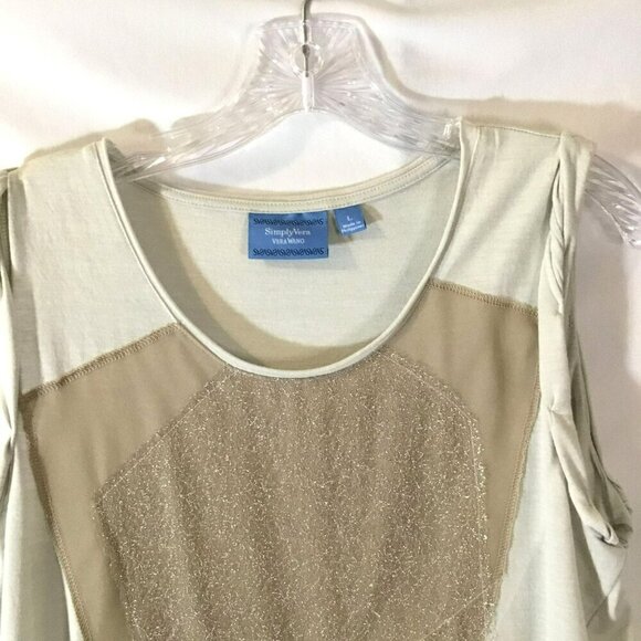Simply Vera Dressy Sleeveless Tee Gold Metallic Accent Sz Large Beige Plain Back - Picture 2 of 10